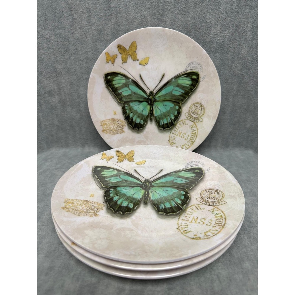 Set of 6 Butterfly‎ Maison & Me Plates 9 in Melamine French Postcard Dishes NEW